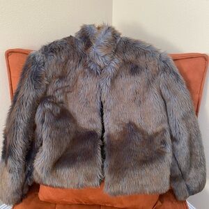 Vintage Chic Faux Fur Jacket in Brown/Blue